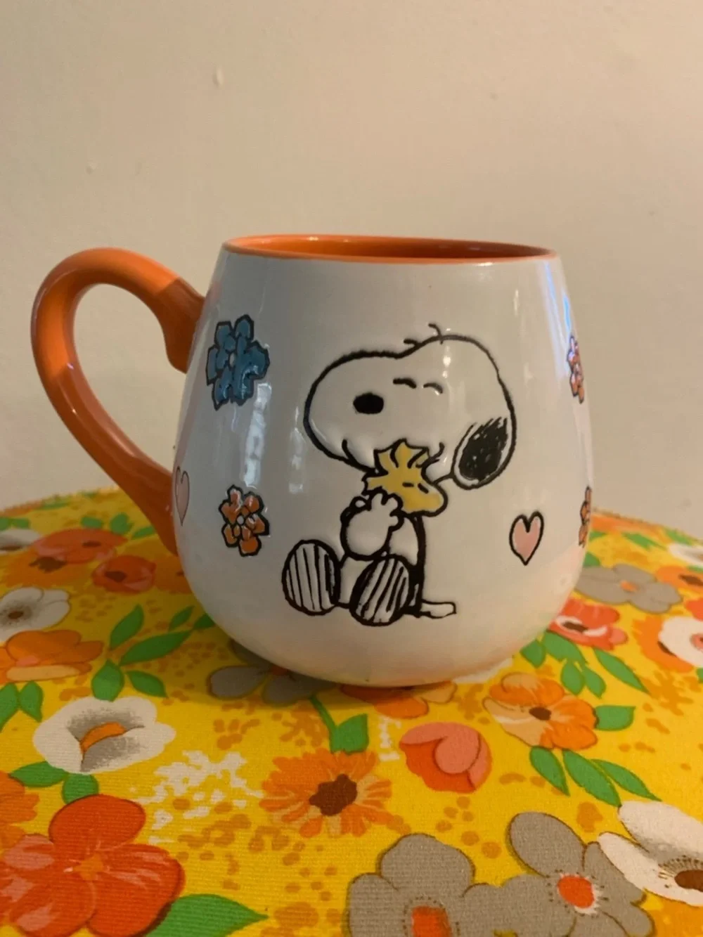 Peanuts Snoopy & Woodstock Ceramic Mug - White & Orange